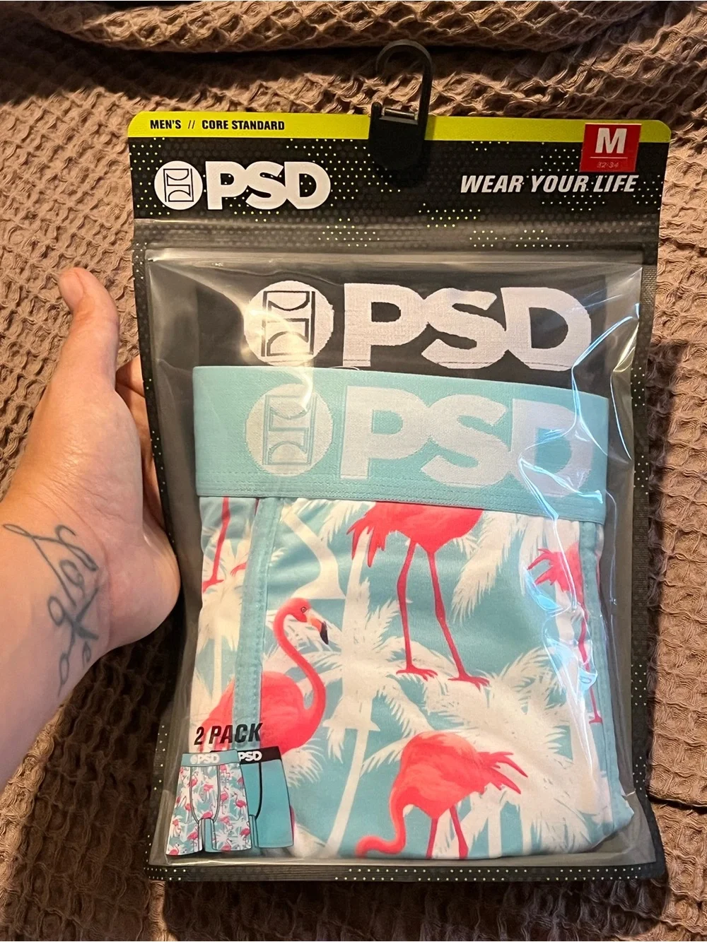 PSD Men’s Aqua Flamingo & Black Boxer Briefs - Aqua/Pink/Black 2 pack NWT